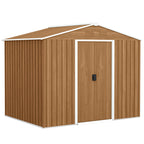 Steel Sheet Garden Shed with Sliding Doors, 236x174x190cm, Brown