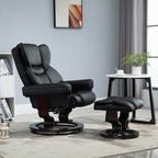 Relaxing Chair and Footstool, 145° Reclining with Swivel Seat in Faux Leather, Black