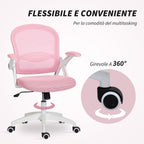 Ergonomic and Adjustable Office Chair with Mesh Backrest and Padded Seat, 65.5x61.5x88-97.5 cm, Pink