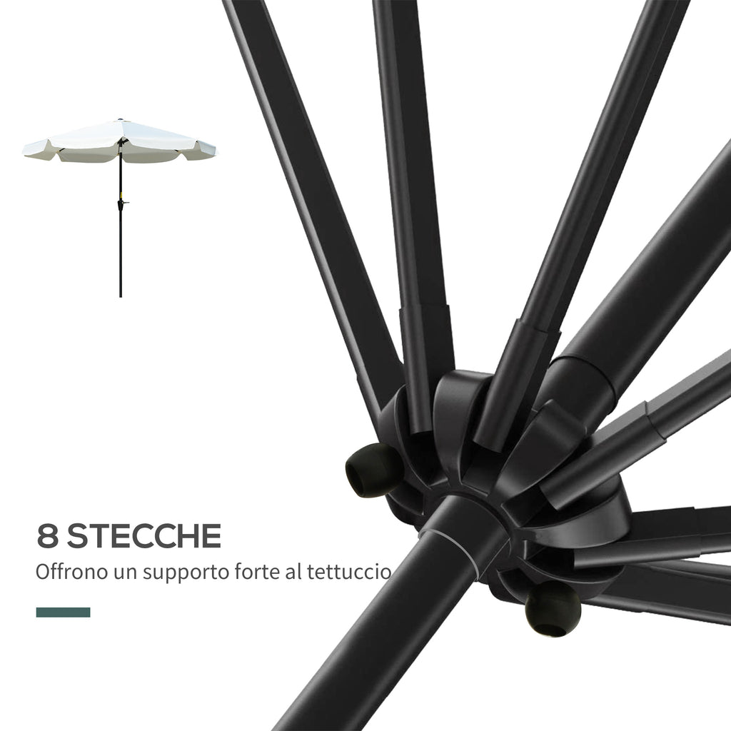 Tiltable Round Umbrella with Crank, in Aluminium, Metal and Polyester, Ø266x248.5 cm, Cream White