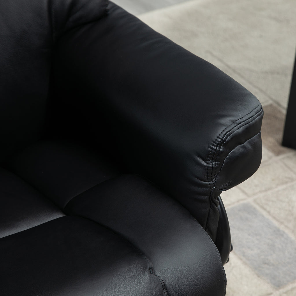 Relaxing Chair and Footstool, 145° Reclining with Swivel Seat in Faux Leather, Black