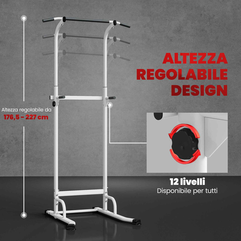SPORTNOW Fitness Station with Dip and Pull-Up Bars, Adjustable Height 176.5-227 cm and 120 kg Capacity, White