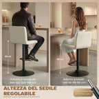 Set of 2 Adjustable Bar Stools with Footrest, PU Leather and Steel, 39.5x44x88-110 cm, Cream