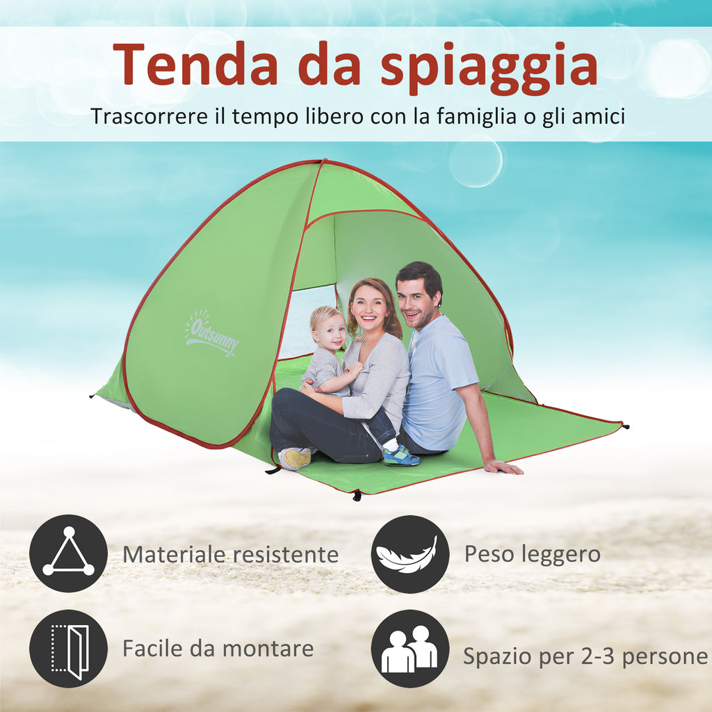 Pop Up Beach Tent with UV 30+ Protection and Transport Bag, 200x150x119 cm, Green