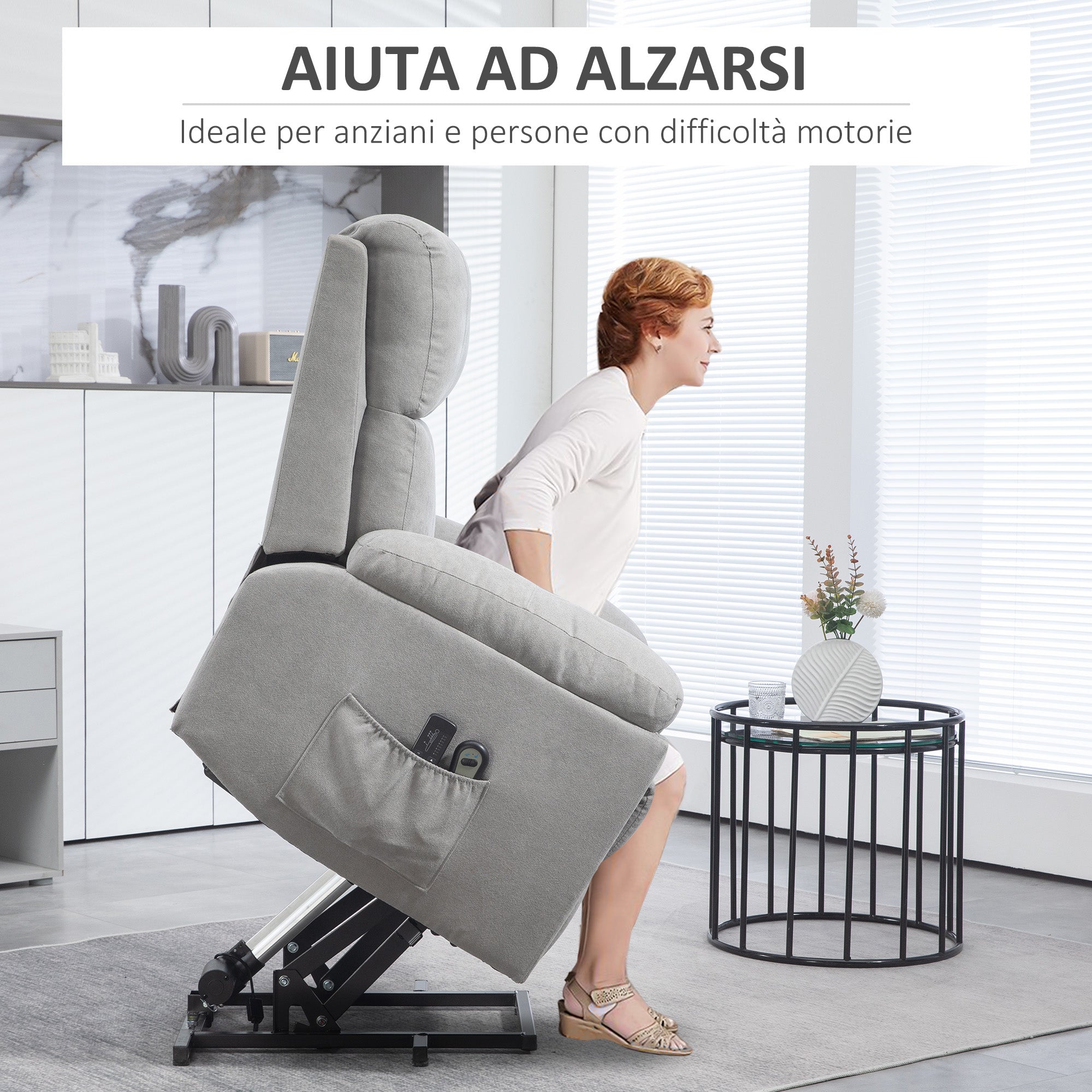 135° Reclining Lift Chair with 8 Massage Points and Footrest, 89x99x103 cm, Light Grey
