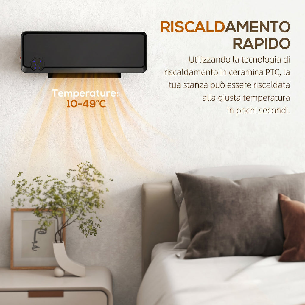 HOMCOM 3-Mode Wall-Mounted Electric Heater with 12-Hour Timer, Made of PP and PA, 56 x 18.5 x 11.7 cm, Black