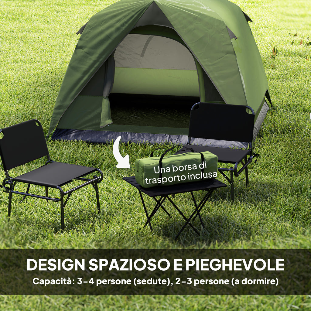 Waterproof 3-Person Camping Tent with Pocket, Lantern Hook and Bag, 2x2x1.35m, Green