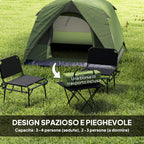 Waterproof 3-Person Camping Tent with Pocket, Lantern Hook and Bag, 2x2x1.35m, Green