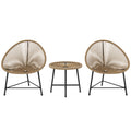 3 Piece PE Rattan and Steel Garden Set with 2 Oval Chairs and Coffee Table, Black and Wood Color