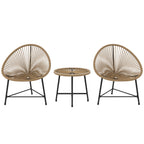 3 Piece PE Rattan and Steel Garden Set with 2 Oval Chairs and Coffee Table, Black and Wood Color