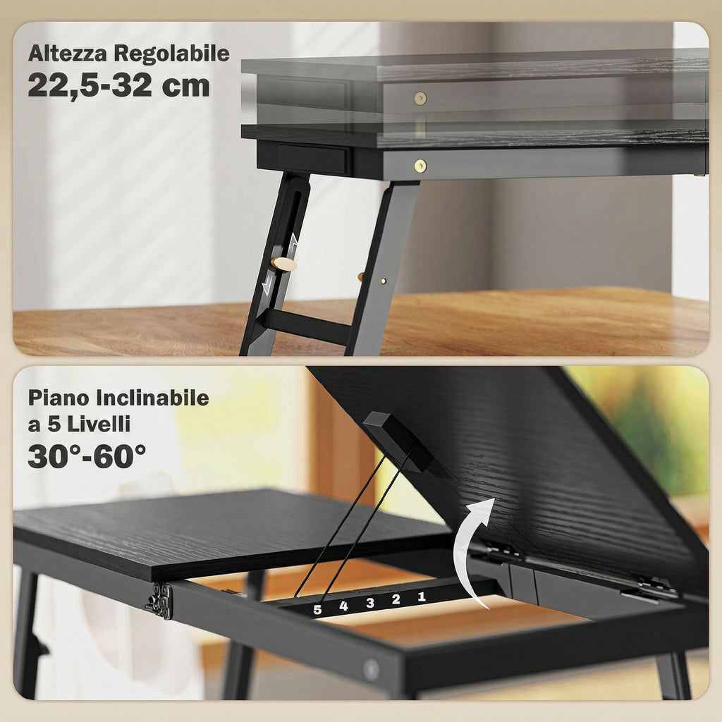 HOMCOM Tilting and Adjustable Monitor Stand with Side Drawer, Wooden, 83.5x33x23.5-34 cm, Black