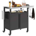Outsunny Stainless Steel Barbecue Cart with Cabinet, Open Shelf and Side Table, 116x50x93 cm, Black