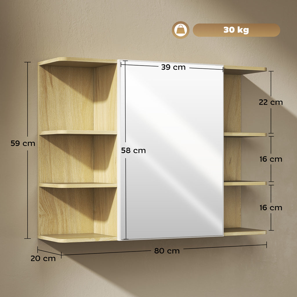 Bathroom Mirror with 2-Tier Cabinet and 6 Open Compartments, 80x20x59 cm, Wood