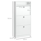 Shoe Rack with 3 Tilt Compartments (18 Pairs of Shoes) and 1 Storage Shelf, White Chipboard, 60 x 24 x 132 cm
