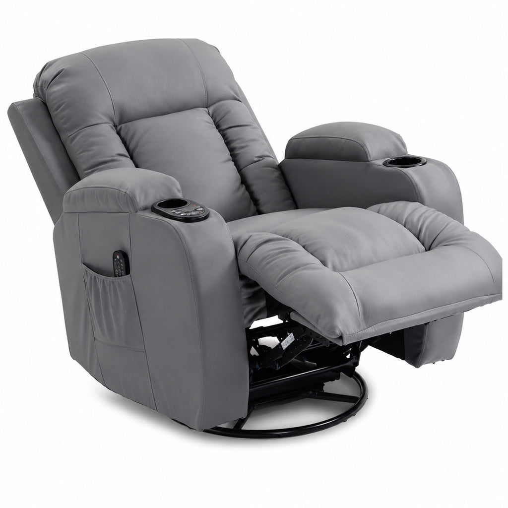 HOMCOM Heated Massage Recliner, 8 Massage Points with Remote Control, PU Leather, Light Grey