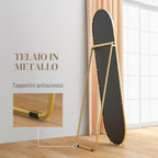 Oval Vertical Floor Mirror with Stand, in Glass and Metal, 40x41x159 cm, Gold Tone