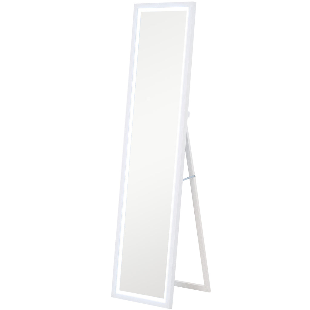 Illuminated Mirror with Adjustable LED Lights and Touch Button, Glass and MDF, 40x5x160 cm, White