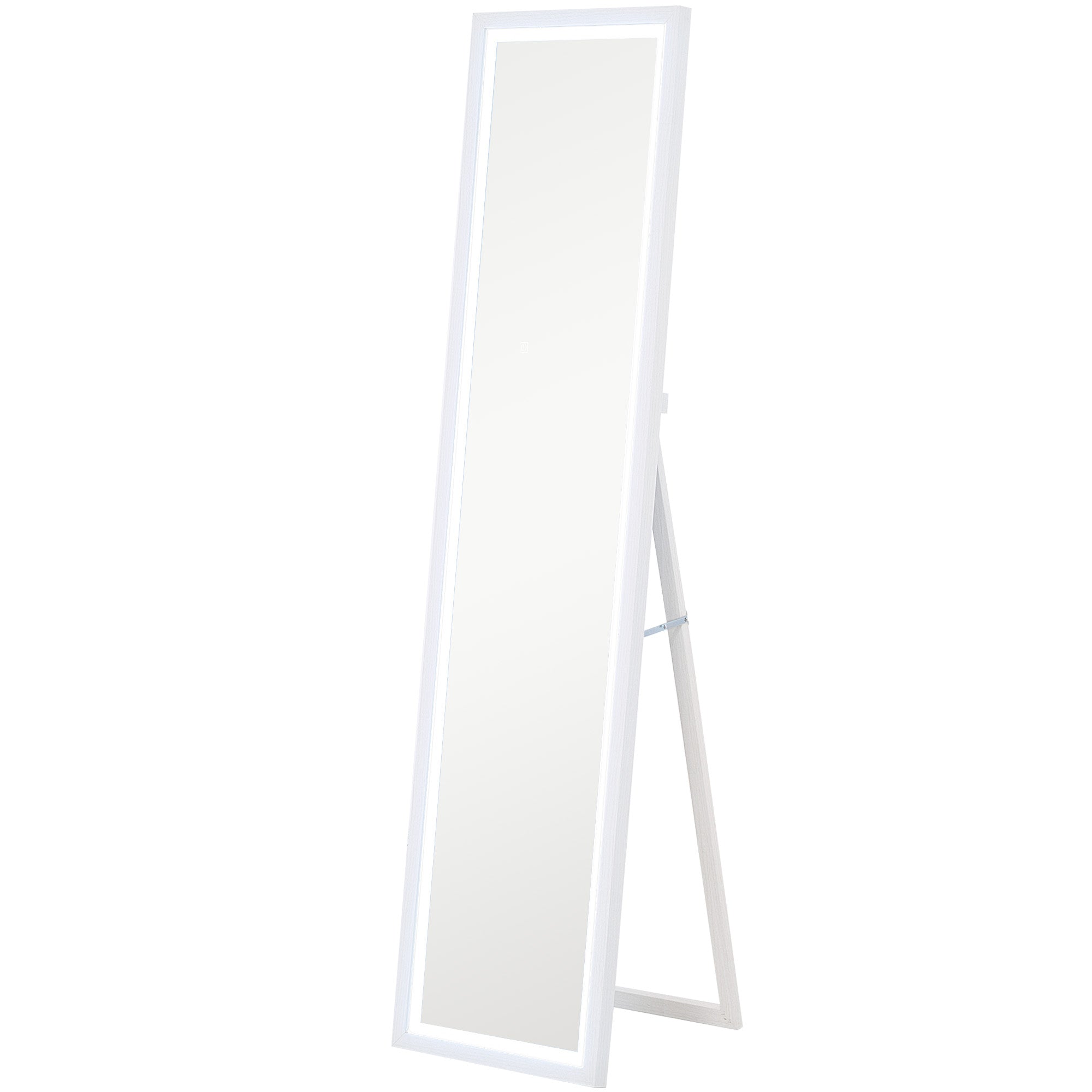 Illuminated Mirror with Adjustable LED Lights and Touch Button, Glass and MDF, 40x5x160 cm, White