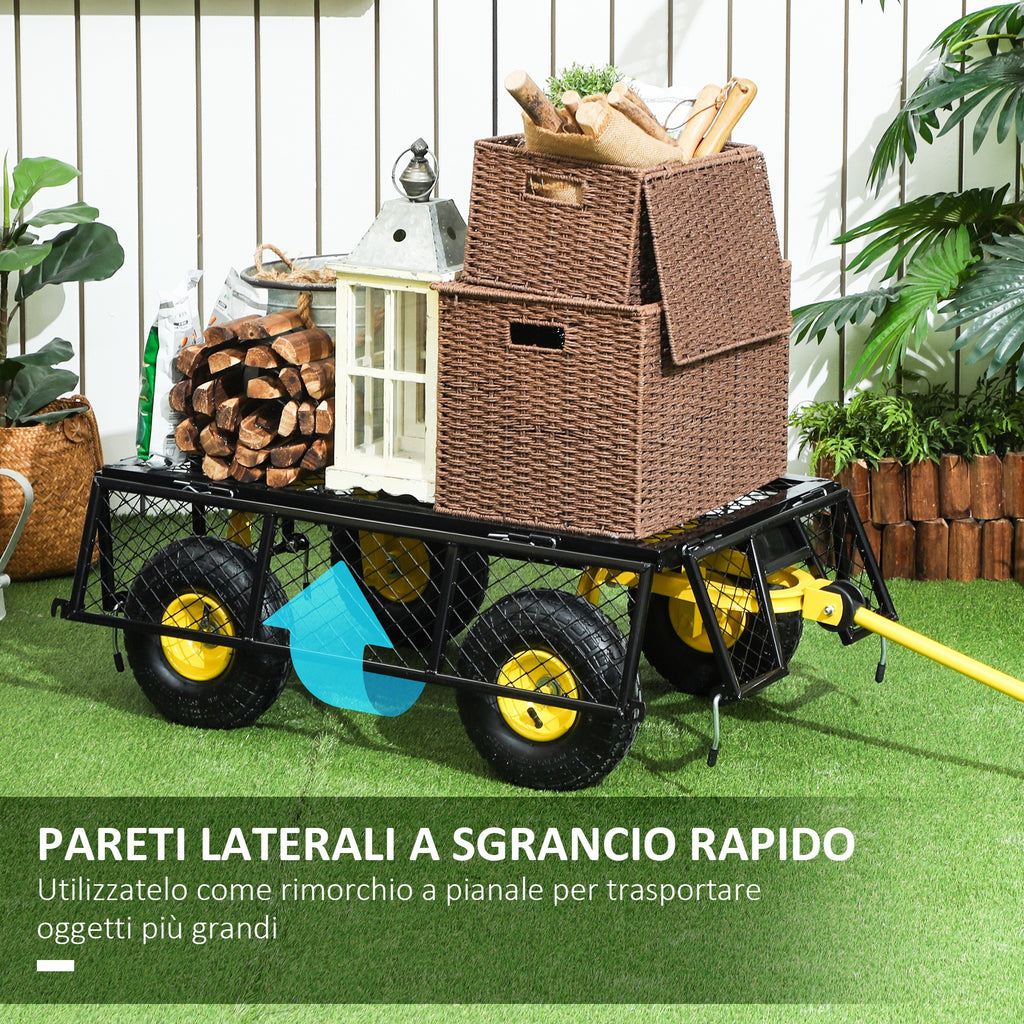 Steel Garden Cart with 200kg Capacity and Removable Side Walls, 104x54x51 cm, Black and Yellow