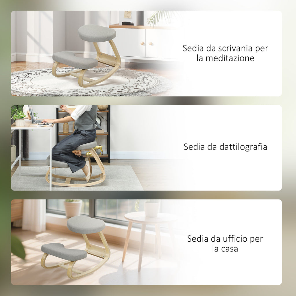 Rocking Kneeling Chair, Fabric and Birch Wood, 50x73x55 cm, Grey