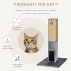 Scratching Post Tree for Cats with 2 Toy Balls and Brush, in Wood, Jute and Plush, 59.5x39x79 cm, Gray