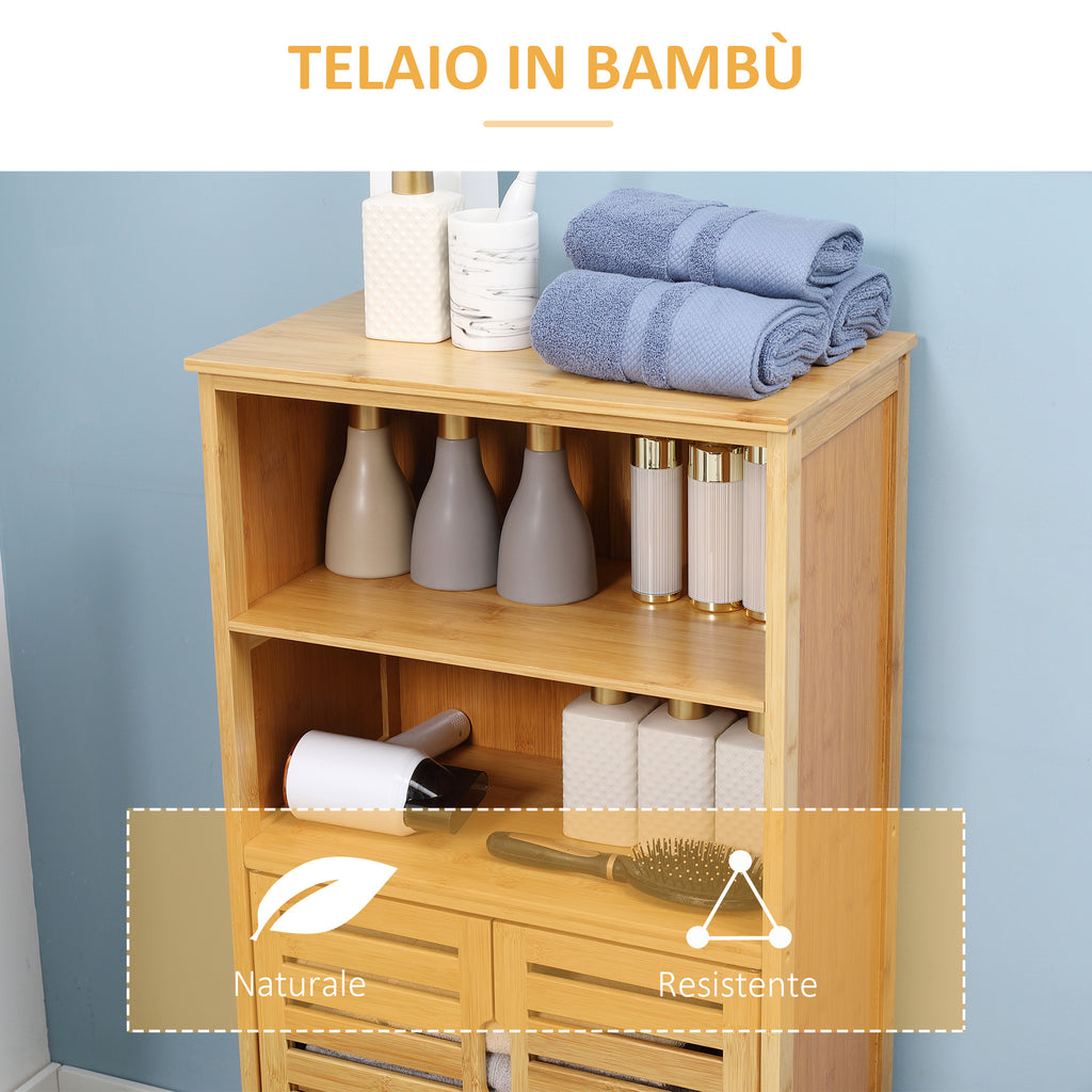 Space-Saving Wooden Bathroom Cabinet with Cupboard, 2 Doors and 2 Open Shelves, 50x29x92 cm