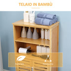 Space-Saving Wooden Bathroom Cabinet with Cupboard, 2 Doors and 2 Open Shelves, 50x29x92 cm