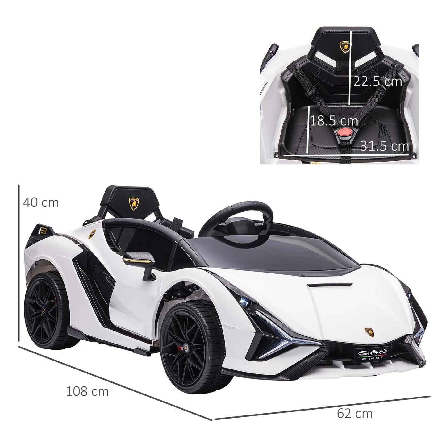 Electric Car for Children 3-5 Years Lamborghini 12V with Remote Control and Speed 3-5km/h, White