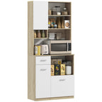 Wooden Pantry Cabinet with Drawer, 3 Cabinets and 4 Open Shelves, 80x35x180 cm, White