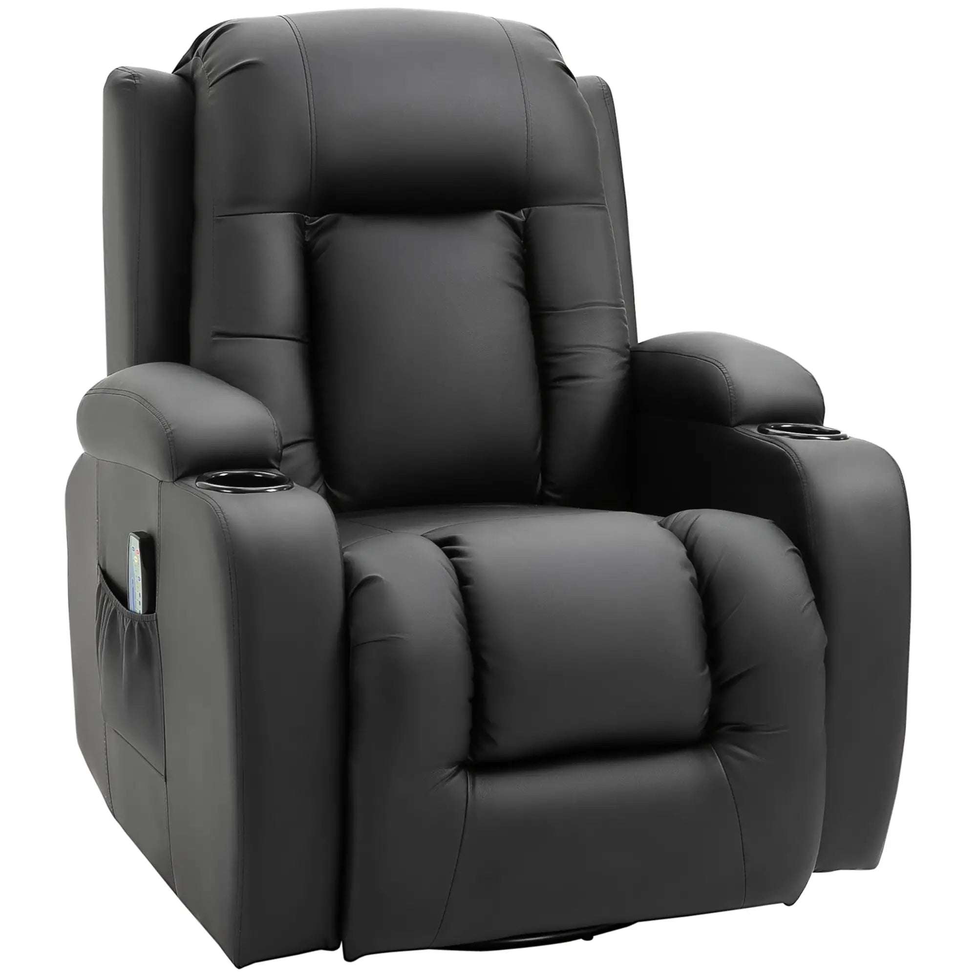 Relax Chair Reclining up to 150° in Faux Leather with 8 Massage Points and Heating, Black