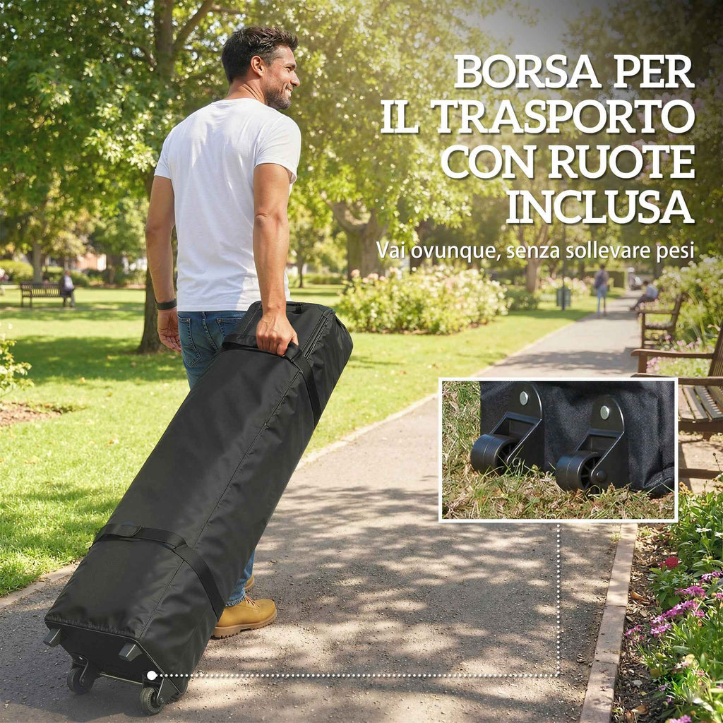 Outsunny 3x3m Pop Up Gazebo with Pockets, UPF 50+, with Sandbags and Wheeled Bag, White
