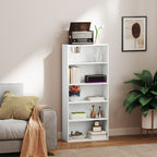 5-Shelf Bookcase Cabinet with 3 Flexible Shelves, in Wood, 60x24x133.5 cm, White