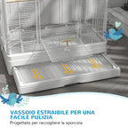 PawHut Bird Cage with Removable Tray and Perches, Parrot Aviary, 61x36.5x98 cm, White