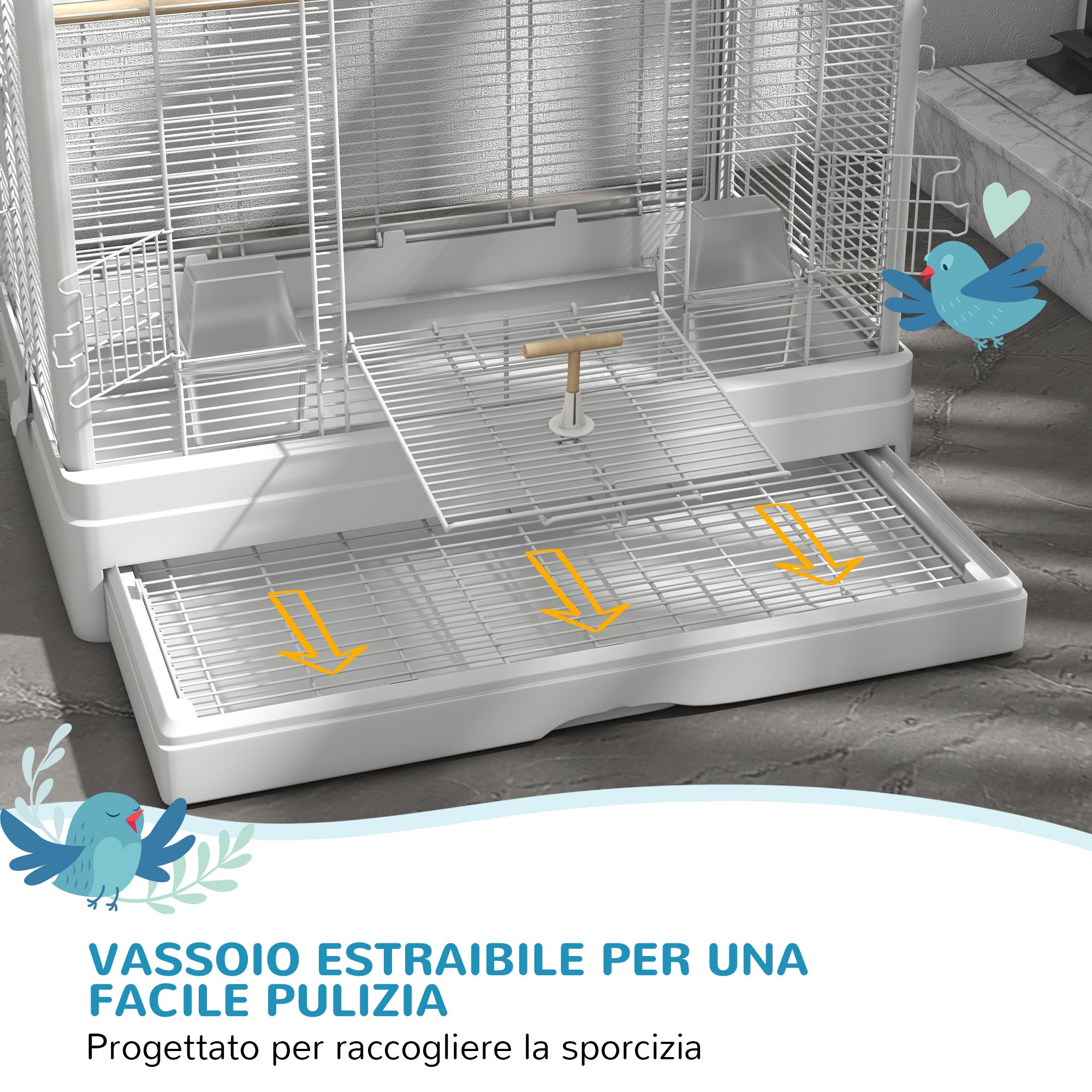 PawHut Bird Cage with Removable Tray and Perches, Parrot Aviary, 61x36.5x98 cm, White