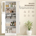 Tall Bathroom Cabinet with Adjustable Shelves, Glass and Wood Doors, 60x30x170 cm, White