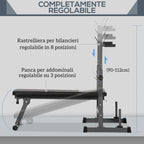 Folding Weight Bench with 8 Adjustable Heights and Steel and PU Barbell Rack, 140x73x98-122 cm, Grey