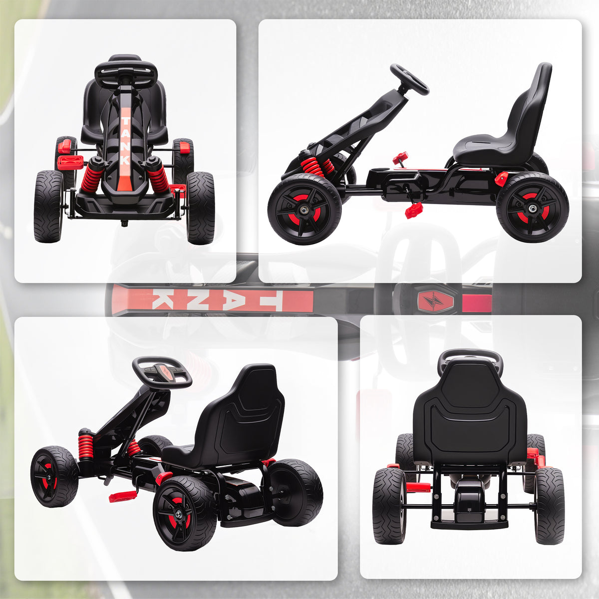 AIYAPLAY Pedal Go Kart for Kids Ages 3-6, 50kg Load Capacity, with Cup Holder and Non-Slip EVA Wheels, Red