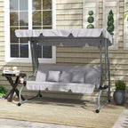 Swing Garden Bed with Adjustable Canopy and Trays, in Steel and Polyester, 200x120x164 cm, Gray - Borgè