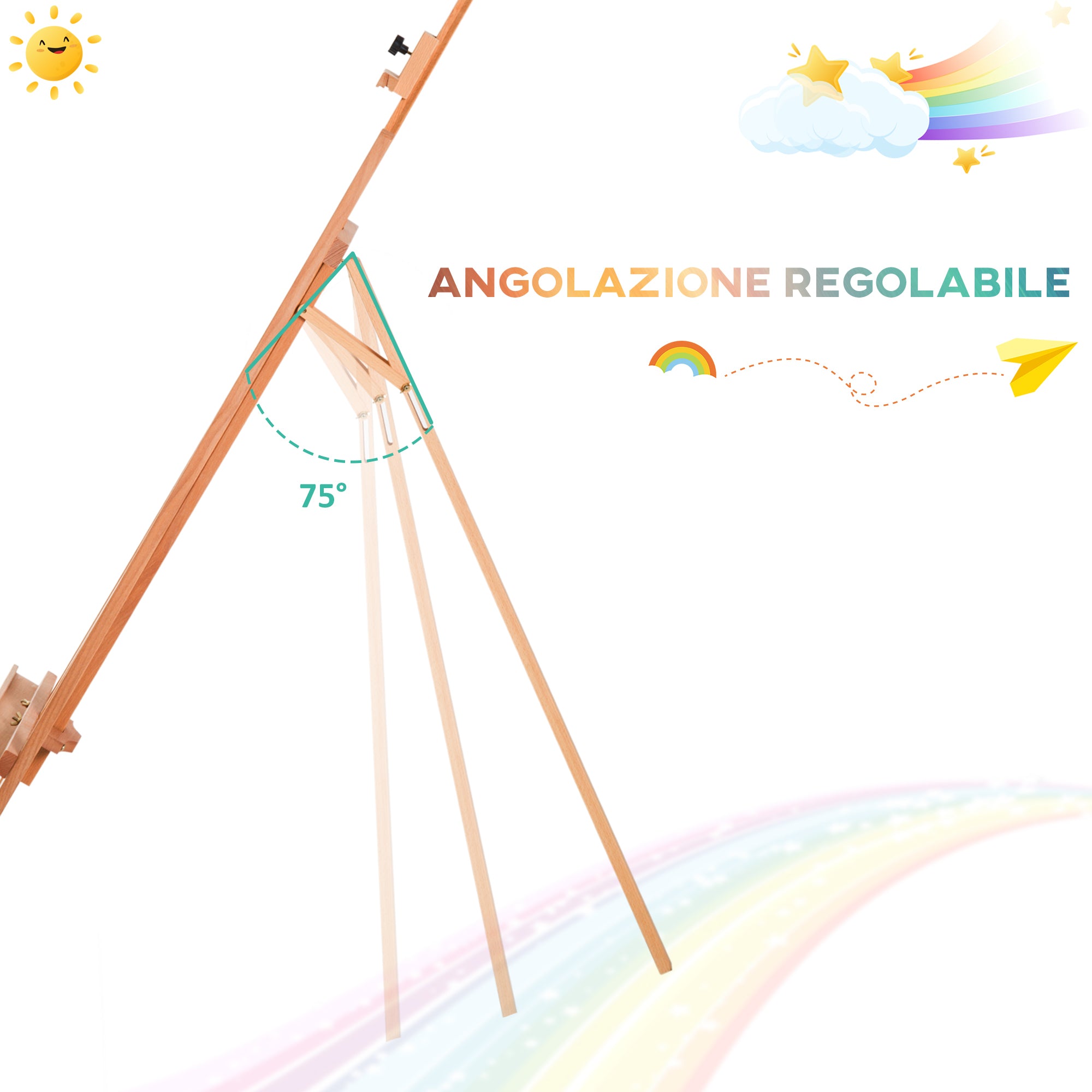 Tripod Easel with Adjustable Canvas Holder, Beech Wood, 65x68x174-230 cm