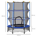 Children's Trampoline with Safety Net and Padded Poles Ages 3-10 Years, Ø140 x 190 cm, Blue