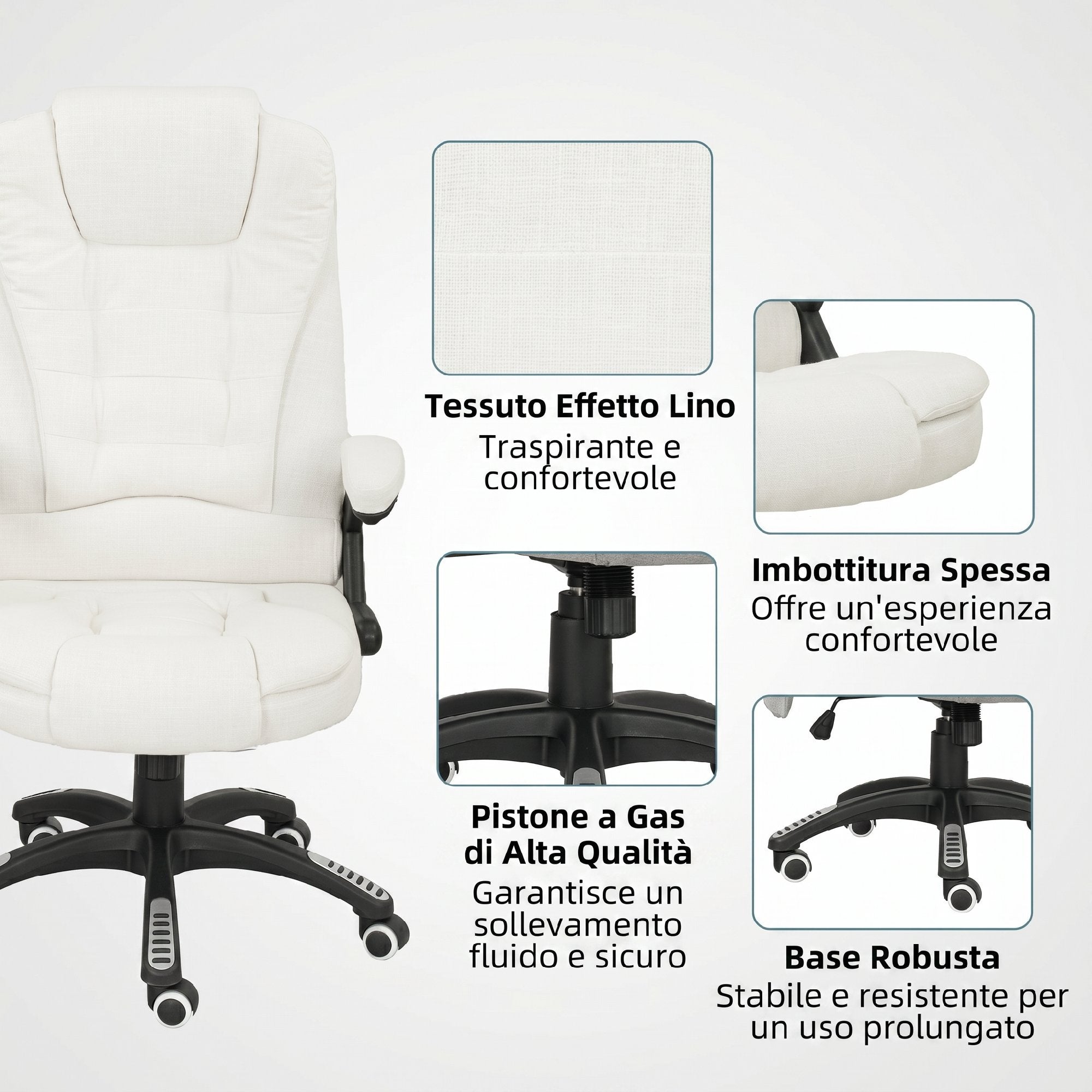 Vinsetto Reclining Massage Office Chair with Adjustable Height, Remote Control, Linen-Effect Fabric, Cream