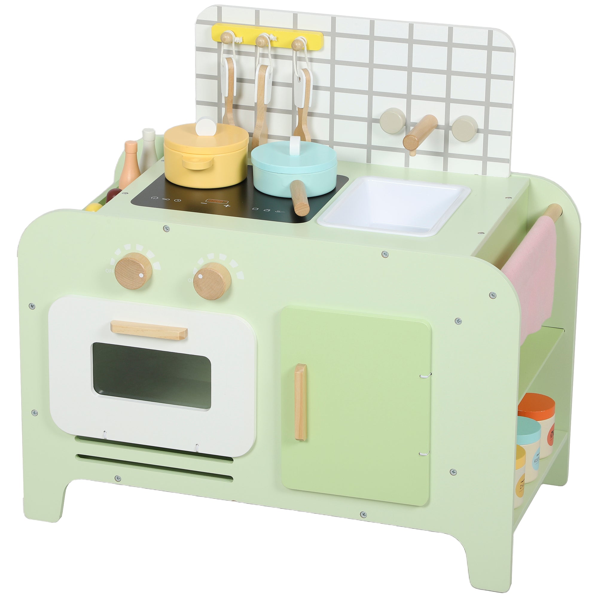 Wooden Toy Kitchen Set for Children 3+ Years Old with 15 Accessories, Green