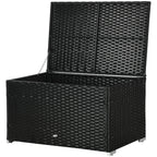 Rattan and Steel Garden Storage Chest with Lid, 95x60x53cm, Black - Borge' Group Limited