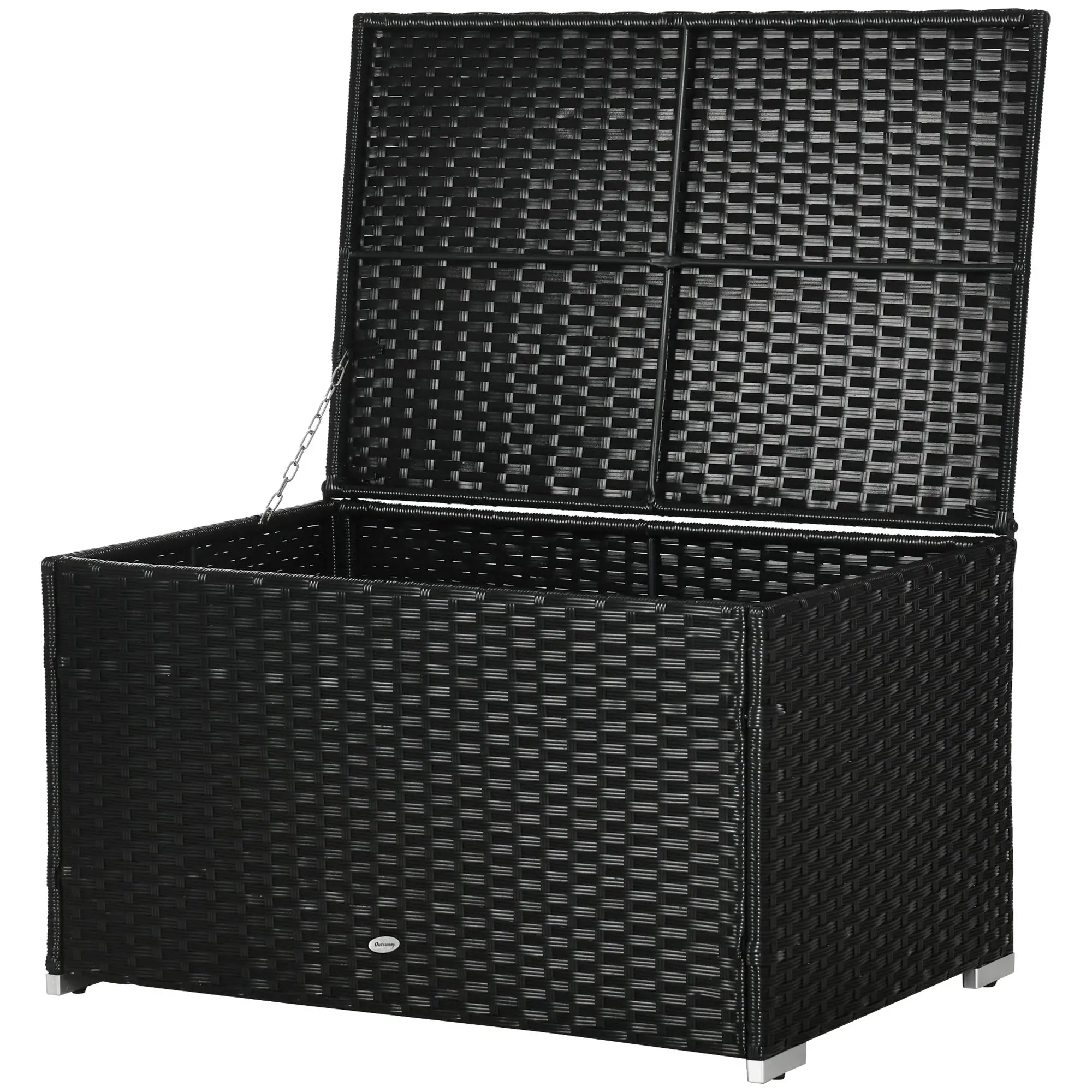 Rattan and Steel Garden Storage Chest with Lid, 95x60x53cm, Black - Borge' Group Limited