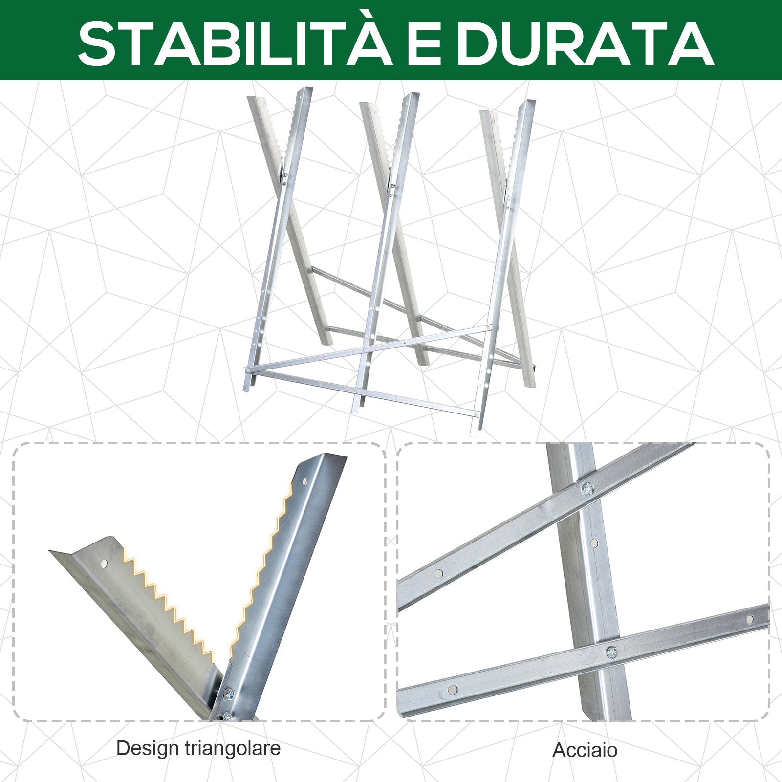 DURHAND Folding Triangular Metal Wood Cutter Stand with Serrated Teeth, 83x83x79 cm, Silver
