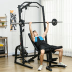 Multifunctional Power Tower with Abdominal Bench and Adjustable Barbell Rack, Black