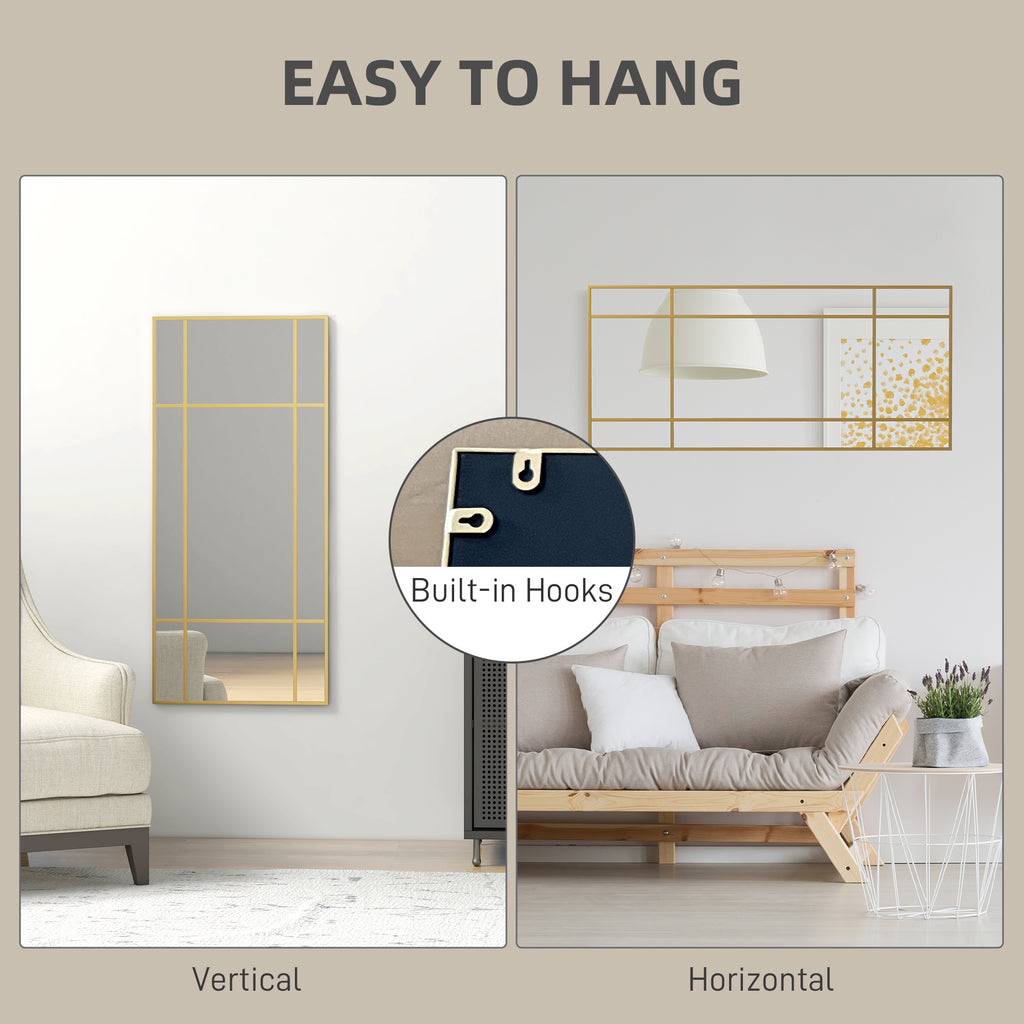 HOMCOM Window Style Wall Mirror with Vertical and Horizontal Mounting, 110x50cm, Gold - Borgè