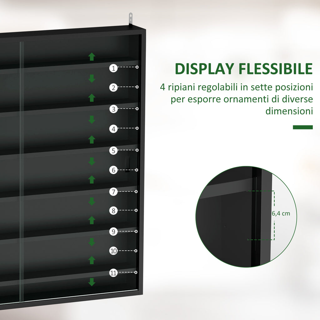 6-Tier Adjustable Wooden Notice Board with Glass Doors, 80x9.5x83 cm, Black