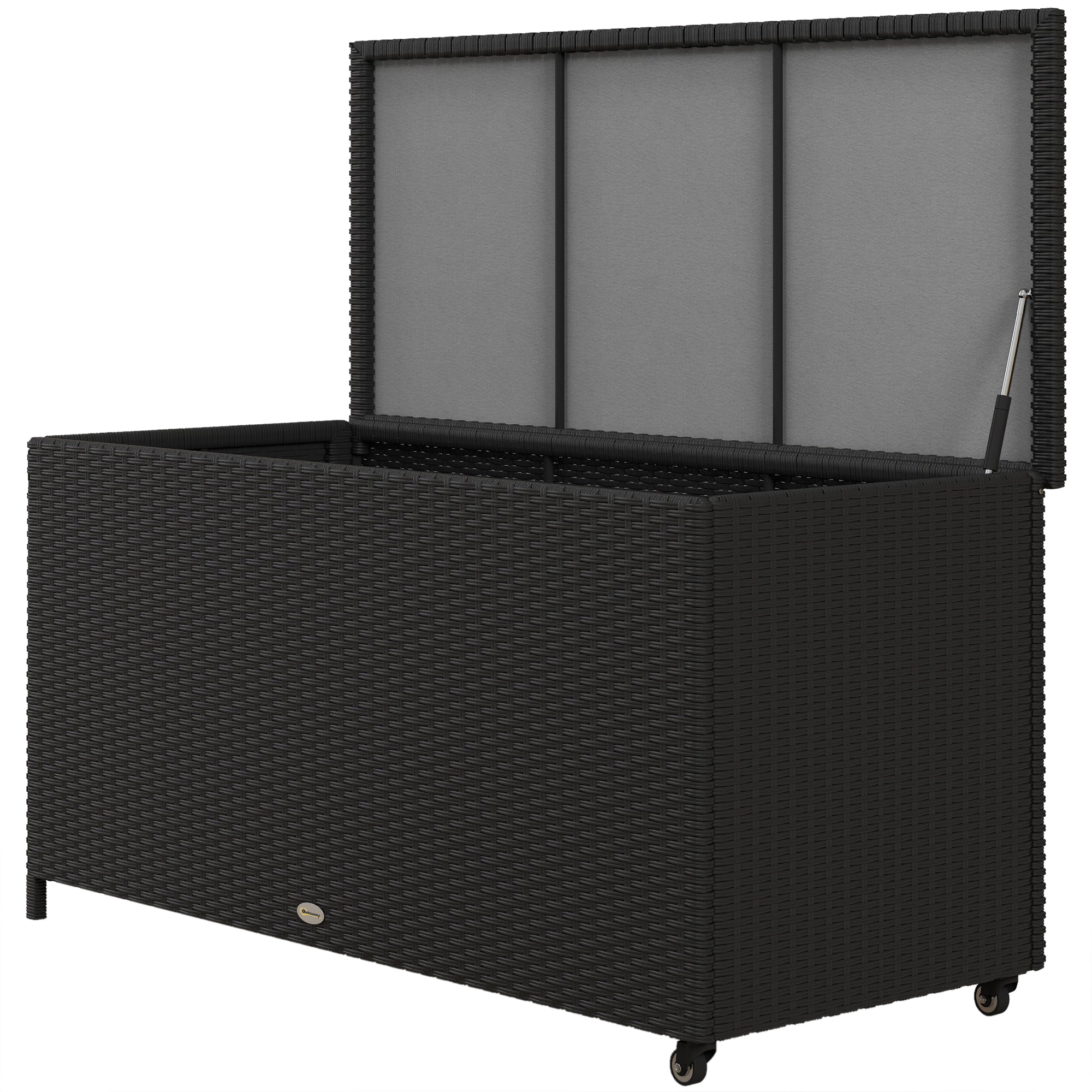 Outsunny garden trunk in Rattan pe with wheels and side handle, 121x57x67cm, black - Borgè