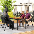 Outsunny Set of 4 Stackable Garden Chairs with High Backrest and Armrests, in PP and Steel, 56x66x91 cm, Black
